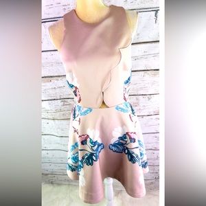 Keepsake OtherSide Pink Floral Scallop Fit & Flare Dress Size M